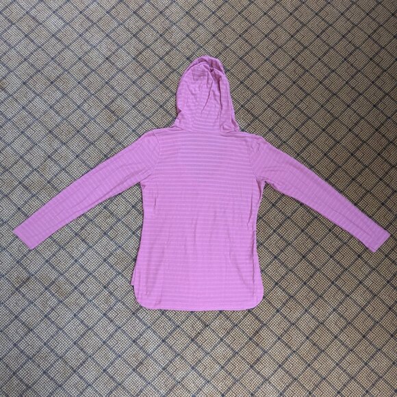 IBEX Hooded Long Sleeve Shirt Merino Wool Blend Women's Large Pink Shadow Stripe - Picture 9 of 12